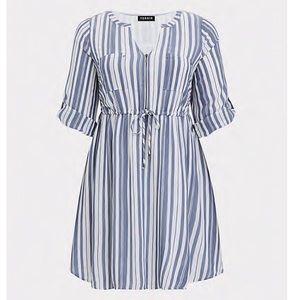 Blue/White Stripe Drawstring Shirt Dress